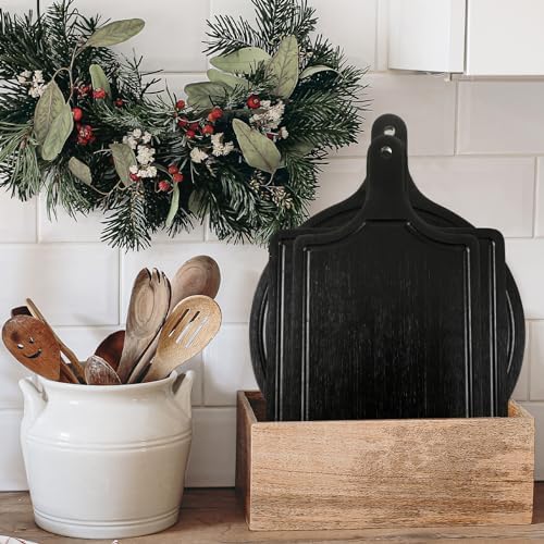 Geetery 3 Packs Black Wood Chopping Boards with Handle and Groove,12