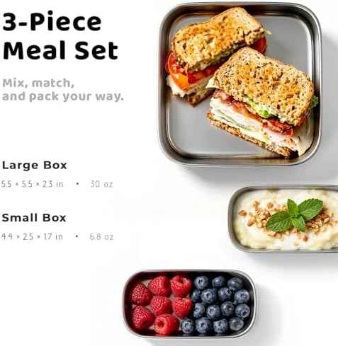 Stainless Steel Lunch Box, Sandwich and 2 Snack Containers
