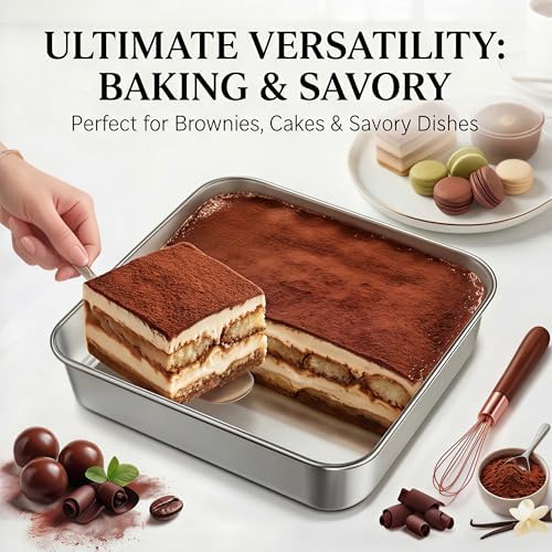 8x8 Stainless Steel Baking Pan with Lid, Square Brownie Cake Pan Set