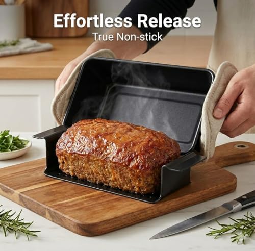 2-Pack Nonstick Meatloaf Pan with Drain Tray, Lift-Out Insert, 9x5”