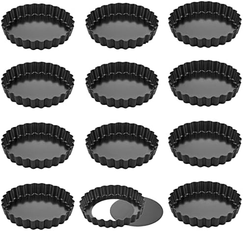 CHEFMADE Round Tart Pan Set, Non-Stick 4 Inch 12Pcs with Removable