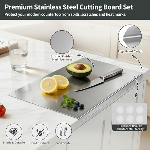 Stainless Steel Cutting Board Set for Kitchen, 2 Pack Metal Cutting