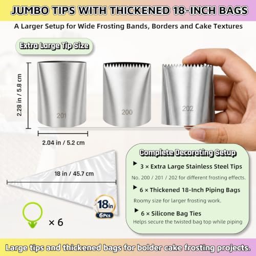 Extra Large Piping Tips Set with 18-Inch Bags for Cake Decorating