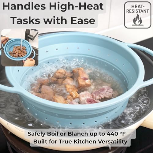 Collapsible Silicone Colander Set, Stainless Steel Rim (3 Pk)