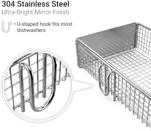 Dishwasher Silverware Basket with Hook, 304 Stainless Steel
