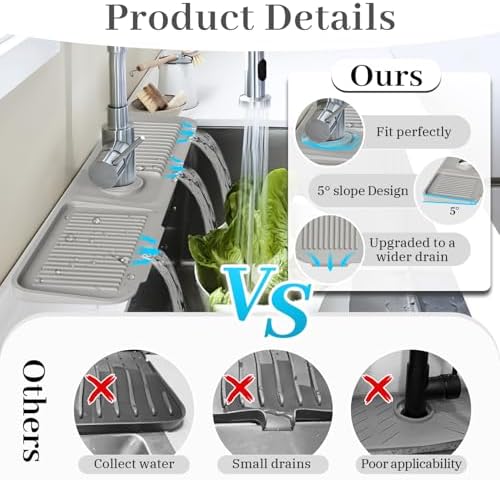 PoYang 23.6 Inch Silicone Sink Splash Guard, Kitchen Sink Mat, Light