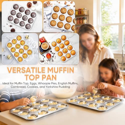 TeamFar Muffin Top Pan, 12 Cavity Stainless Steel Shallow Cupcake Pan