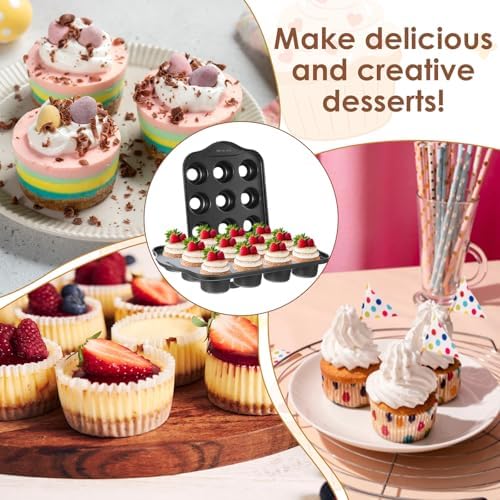 2 Pack Mini Muffin Pan with Removable Bottom 12 Cavity Nonstick Carbon