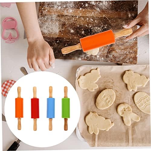 LIFKOME 4pcs Silicone Rolling Pin Wood Handle Baking Roller Non-stick