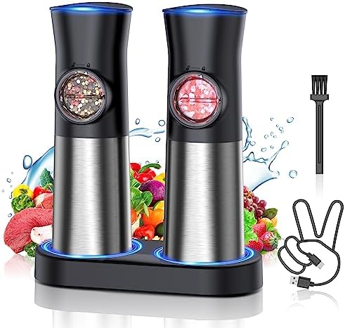Gravity Electric Salt and Pepper Grinder Set, USB Rechargeable