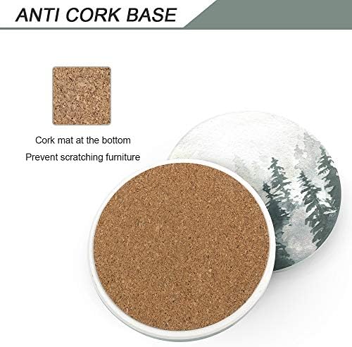 Lahome Forest Pattern Coasters - Round Drinks Absorbent Stone Coaster