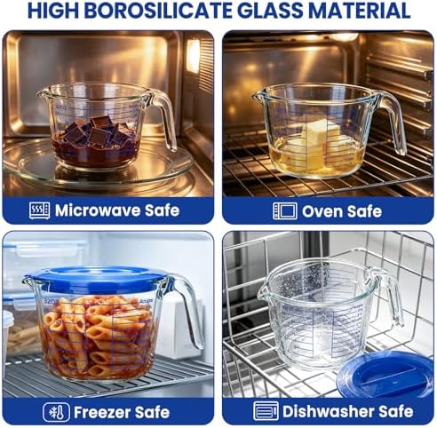 Glass Measuring Cup, 4 Cup Measuring Cup with Lid, High Borosilicate