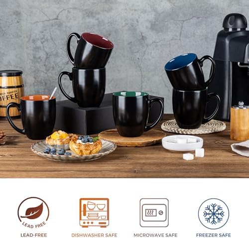 GBhome 16 oz Coffee Mugs Set of 6, Ceramic Coffee Cups- Multi-Color