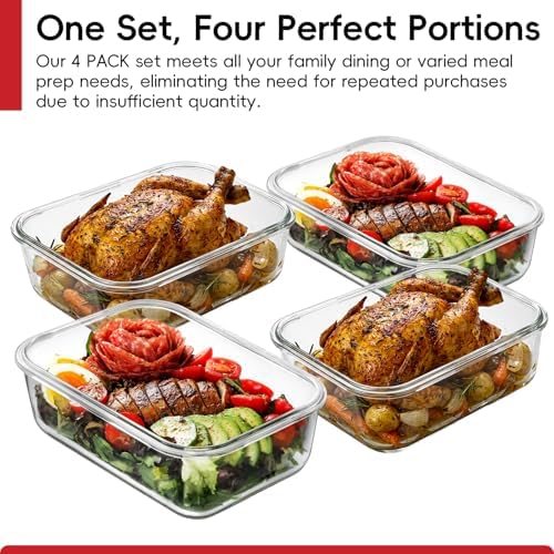 4 Pack 63oz Large Glass Storage Containers with Lids