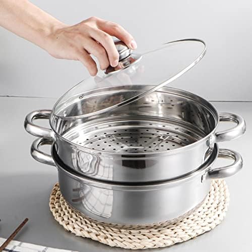 Steamer Pot for Cooking 11.9 inch Steamer Pot Upgrade Capacity, 2-tier Multipurpose 18/8 Stainless Steel Steam Pot Cookware with Lid for Vegetable, Dumpling, Stock, Sauce, Food