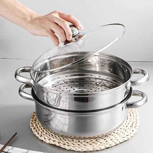 Steamer Pot for Cooking [Large Capacity] 11.8 inch Steamer Pot, 2-tier Multipurpose 18/8 Stainless Steel Steam Pot Cookware with Lid for Vegetable, Dumpling, Stock, Sauce, Food