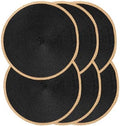 Round Weave Placemats Set of 6, Black with Beige Woven Edge, 15 Inch