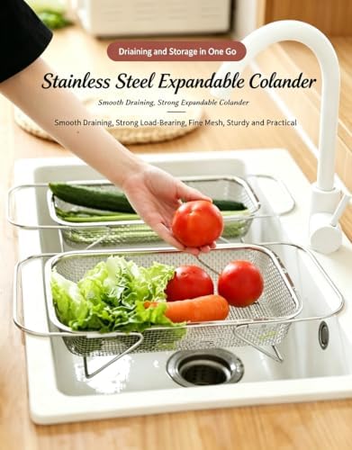 Expandable Stainless Steel Sink Colander Basket, Adjustable Kitchen