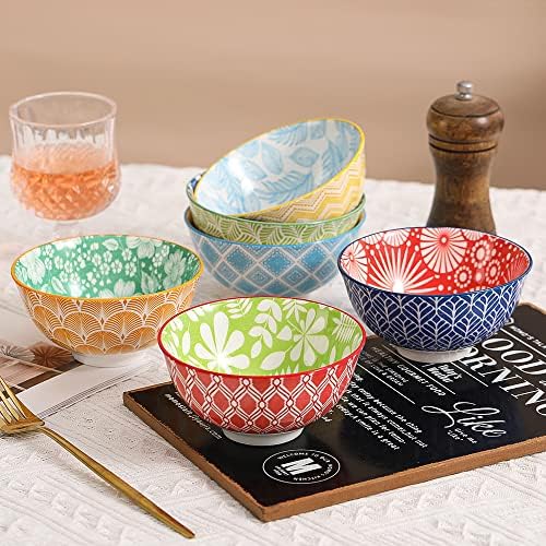 Dessert Bowls Set of 6 - Small Ceramic Bowls for Ice Cream, Snack
