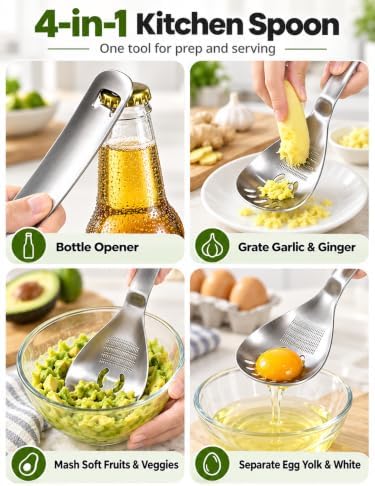 5 in 1 Multifunctional Cooking Spoon, Heavy-Duty Stainless Steel