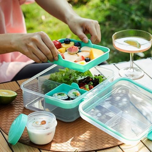 Finorder Light Green Portable Bento Lunch Box with Handle, 56 oz
