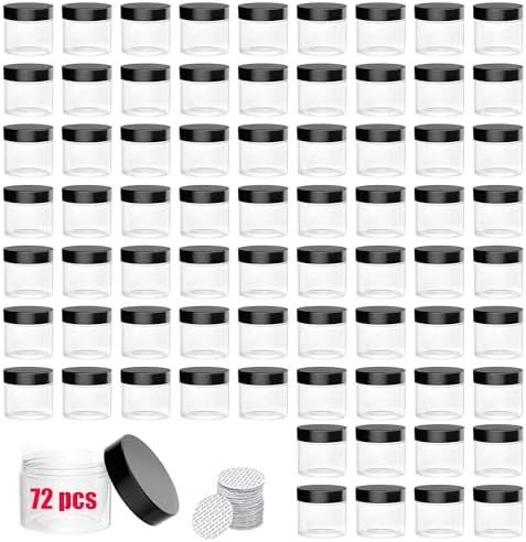 72PCS 3oz/88ml Plastic Jars with Screw On Lids Pressure Sensitive