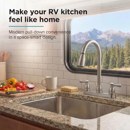 Dura Faucet DF-PK350L-SN RV Pull-Down Kitchen Faucet, Satin Nickel