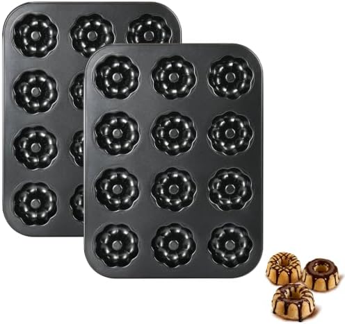 2 Pack Mini Bundt Cake Pans for Baking, 12 Cavity Nonstick Fluted Tube