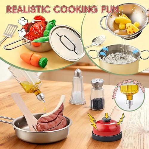Shimirth Play Kitchen Accessories, Large Stainless Steel Kids Cooking