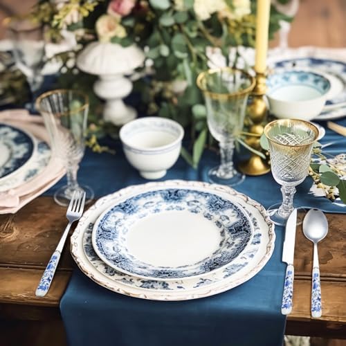 10 Pcs Chinoiserie Silverware Set Blue White Porcelain Ceramic