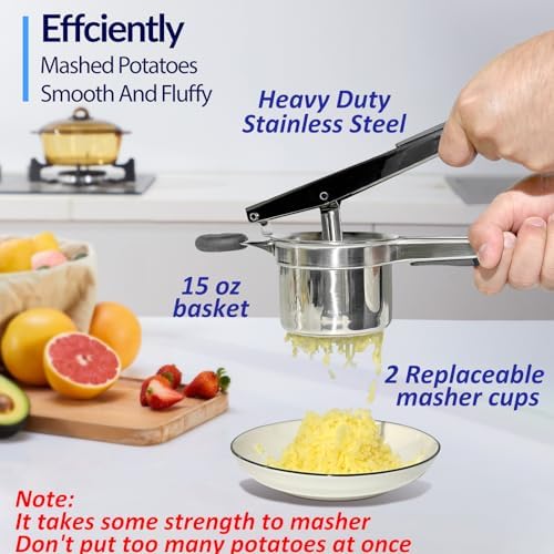 SPEENSUN 15oz Stainless Steel Potato Ricer, 2 Interchangeable Cups