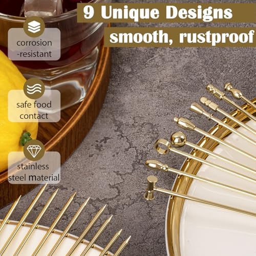 Metal Martini Cocktail Picks Gold, Skewers for Olive 4.2 in to