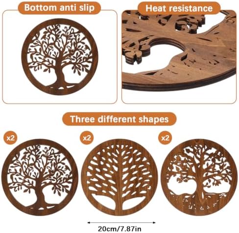 6 Pack Wooden Trivets for Hot Dishes, Rustic Round Tree Trivet Set