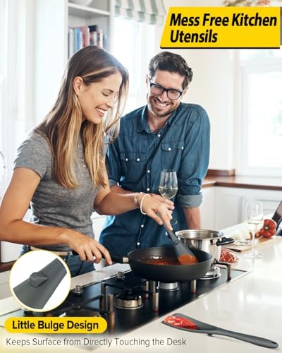 BUNDLEPRO Silicone Cooking Spoons for Nonstick Cookware, One-Piece