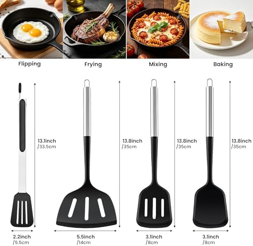 Silicone Spatula Set, 4-Piece, 12" Grill Tongs