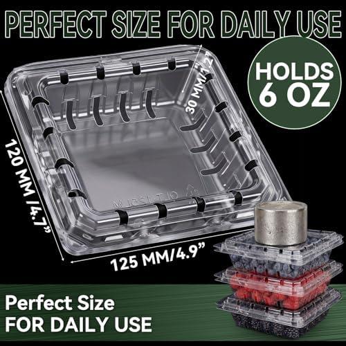 Qinyoung 100 Pcs Berry Containers 6 oz Plastic Vented Containers with