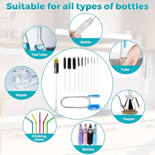 12 Pack Glass Tube Pipe Cleaner Brush Set, for Cleaning Long Neck
