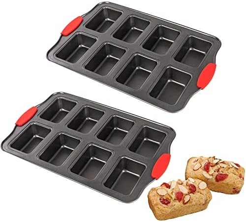 2 Packs 8 Cavity Non-Stock Mini Loaf Pan with Silicone Handle, Mini
