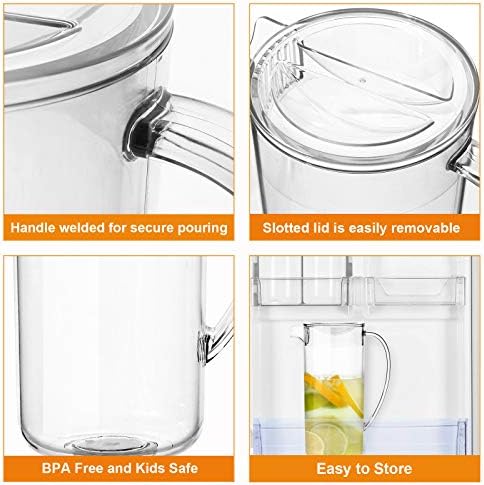 Youngever 2 Quarts Plastic Pitcher With Lid, Clear Plastic Pitcher