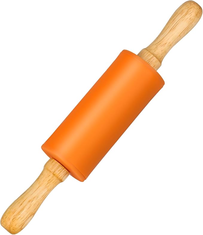 Mini Silicone Rolling Pin for Kids, Non-stick Surface Wood Handle, 9 Inch 1 by Honglida