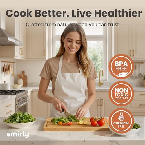 SMIRLY 3 Piece Bamboo Cutting Board Set with Stand for Kitchen