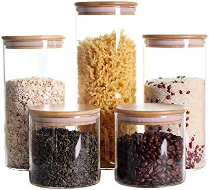 LEAVES AND TREES Y Stackable Kitchen Canisters Set, Pack of 5 Clear