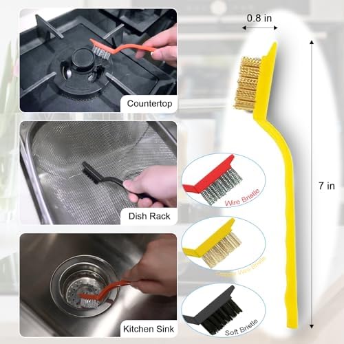9 Pack Crevice Cleaning Brushes, Hard Bristle
