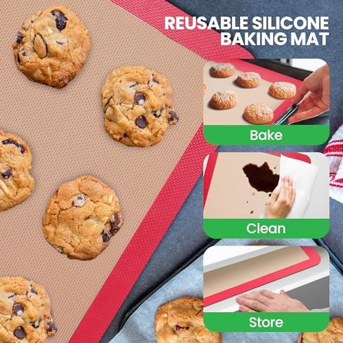 Nutrichef Silicone Baking Mats - 2 Non-stick Food-Grade Silicone Mats