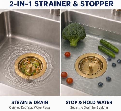 LQS Kitchen Sink Drain Assembly, 3-1/2 Inches, Gold