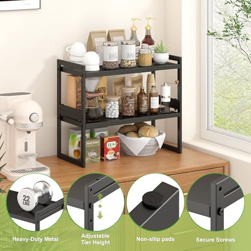 DOLALIKE Expandable Countertop Organizer, Black, 2 Pack