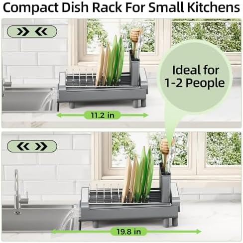 TOOLF Small Expandable Dish Drying Rack, Gray