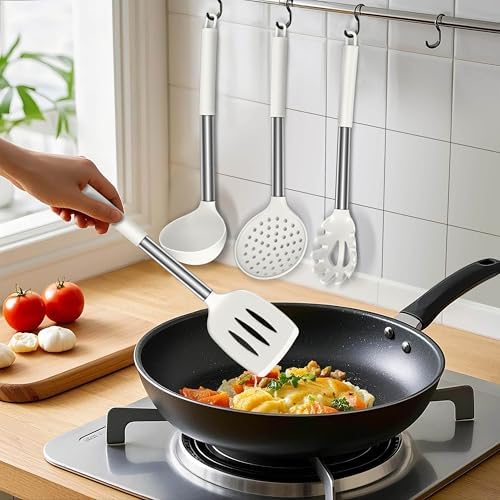 LIANYU Silicone Cooking Utensils Set of 6, White