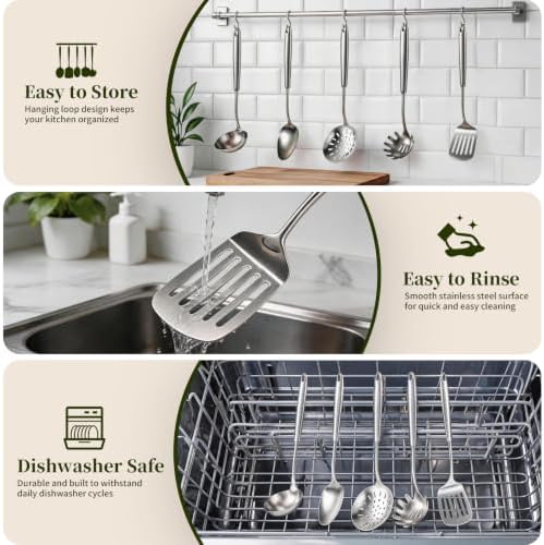 5 Pcs Cooking Utensils Set,18/8 Metal Stainless Steel Kitchen Utensils
