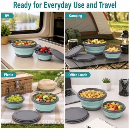3-Piece Collapsible Silicone Bowls with Lids for Camping